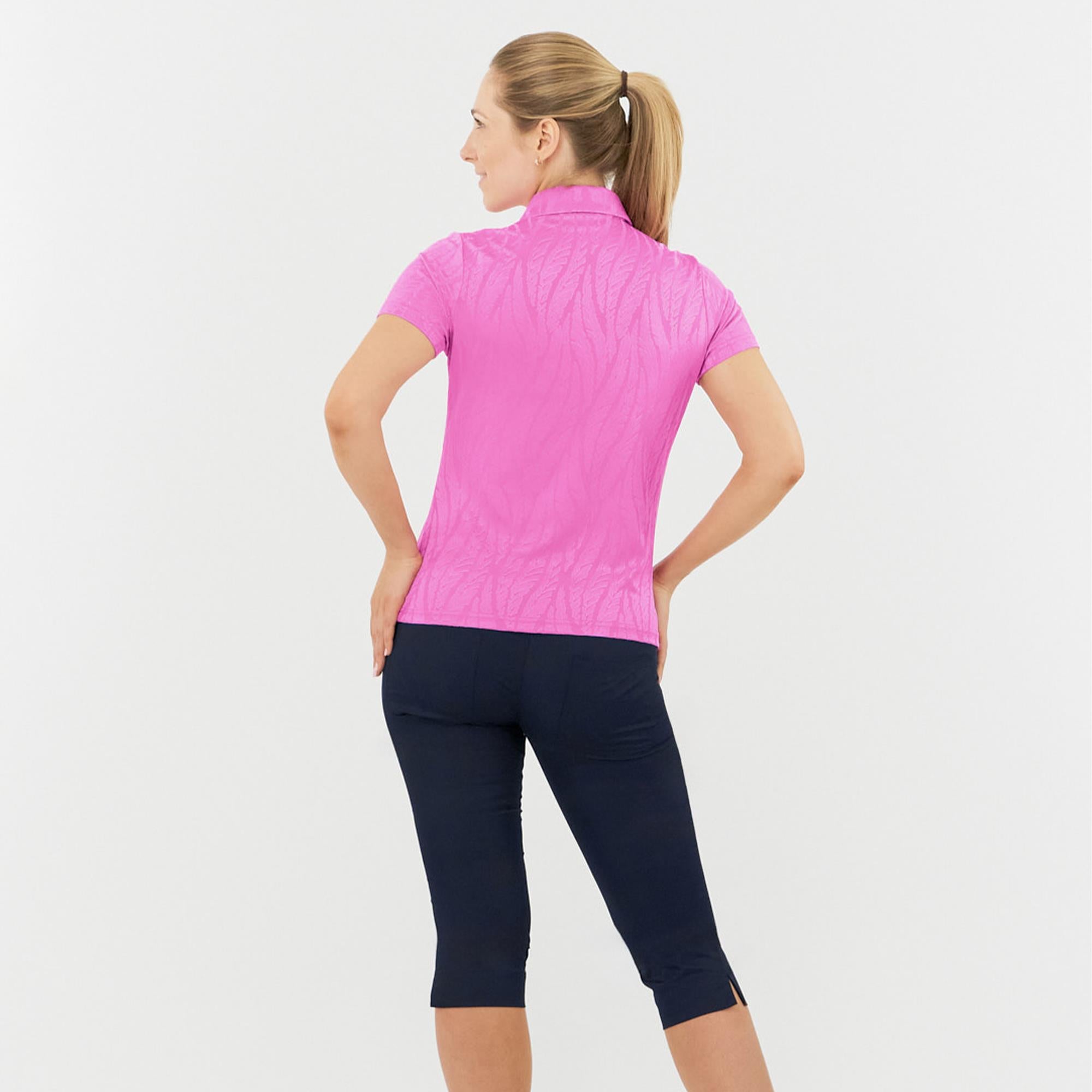 Pure Golf Freya Jacquard Ladies Golf Polo Shirt Azalea